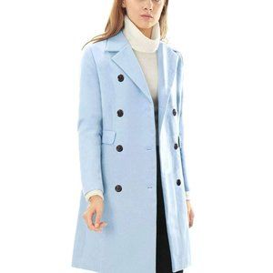 Allegra K Baby Blue Notched Lapel Collar Double Breasted Trench Coat